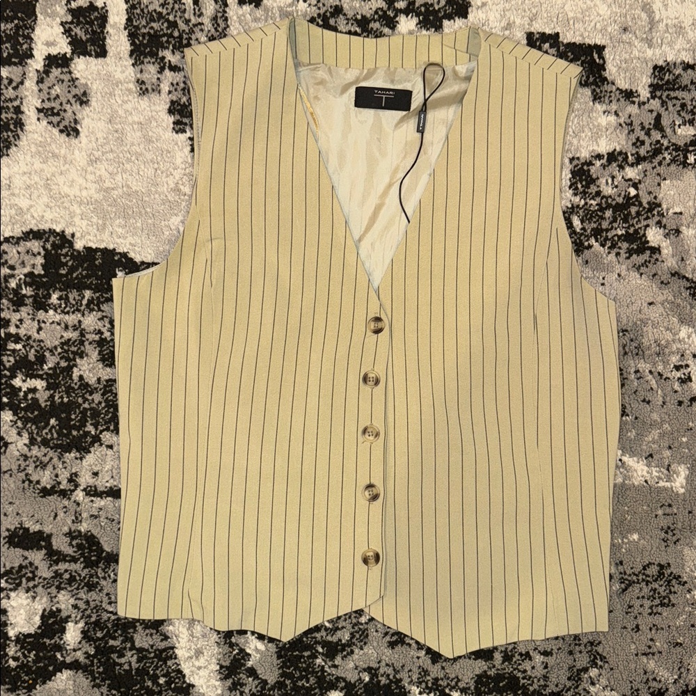 Tahari Pin Striped Beige Vest